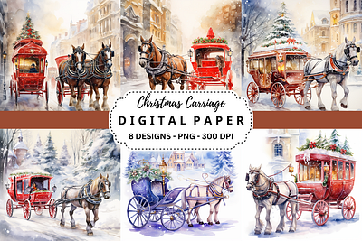 Christmas Carriage Watercolor Background tumbler wrap