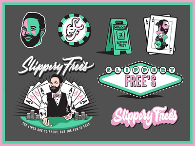 Slippery Free's Logo Suite branding casino character digital illustration graphic design icons identity illustration lettering logo mascot stickers type typography vector