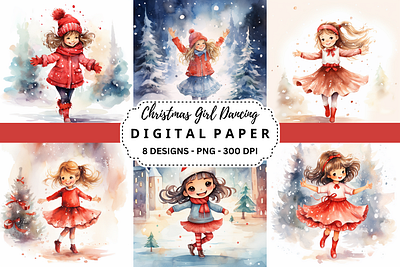 Christmas Girl Dancing Digital Paper tumbler wrap