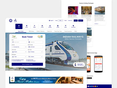 IRCTC Website Homepage Redesign colour and typography irctc redesign train website ui uiux design website mockup website shots