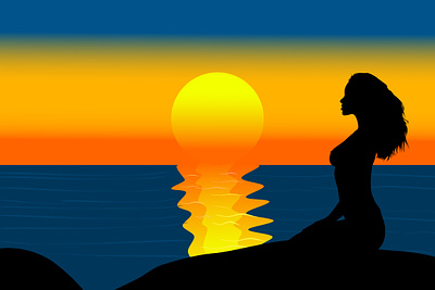 Woman at sunset girl illustration sea seascape silhouette sun sunset vector woman