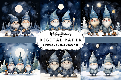 Watercolor Winter Gnomes Backgrounds tumbler wrap