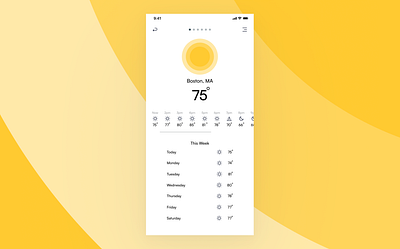 Daily UI 037 - Weather Design app branding dailyui design figma graphic design icon illustration logo sun sunny ui ux weather yellow