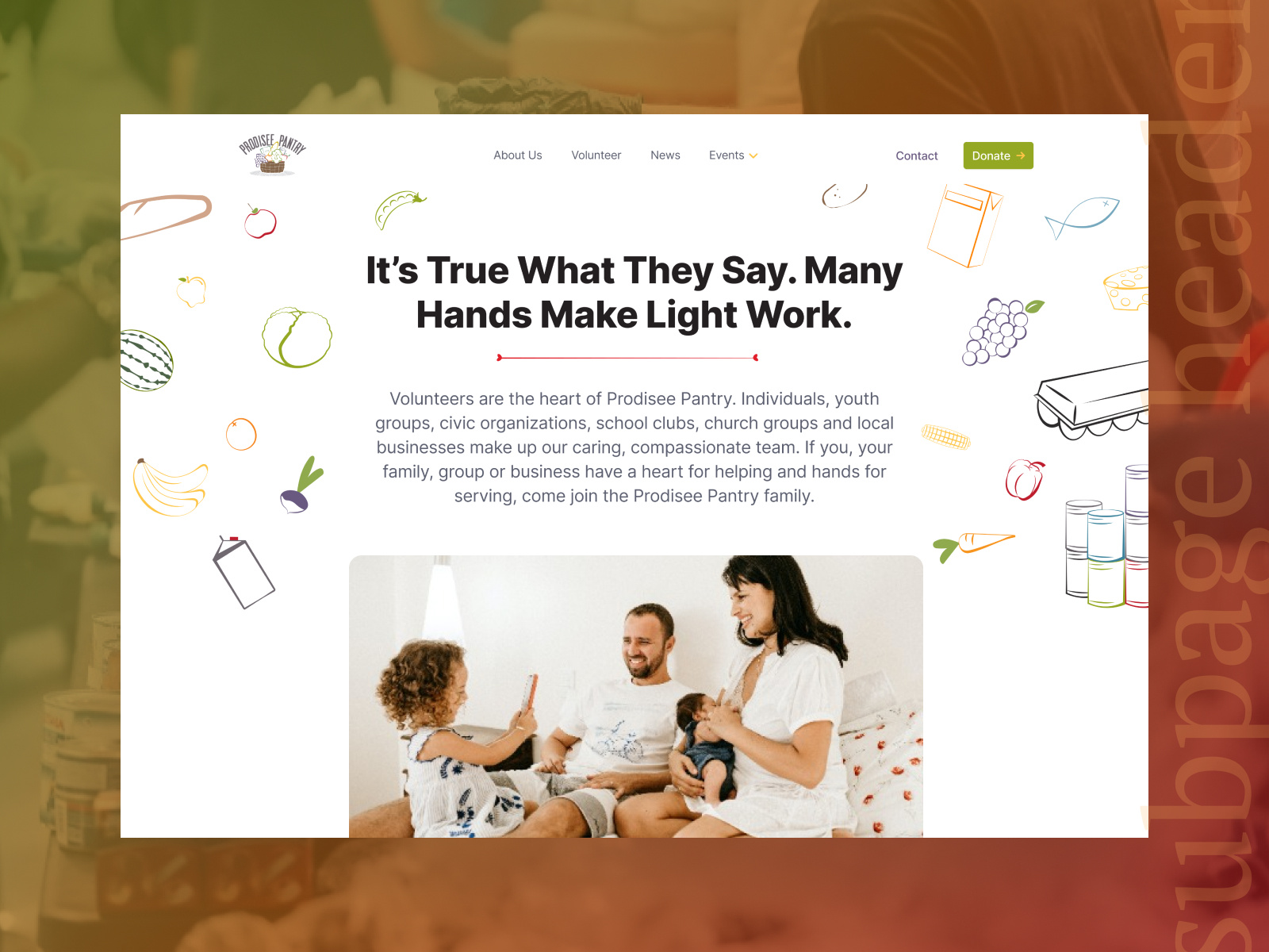 Subpage Header Styling brand community content design family graphic design header nonprofit page layout pantry subpage ui uiux ux vector visual design volunteer web web design website