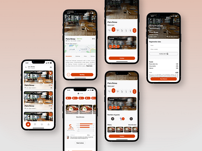 Restaurant Booking App app booking cfrds clean date figma food interface minimal mobile red restaurant typography ui ux