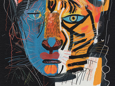 Wild Fusion: Tiger Man Unleashed abstarct art abstract tiger series art bold abstraction dynamic brushstrokes tiger man art vivid color palette