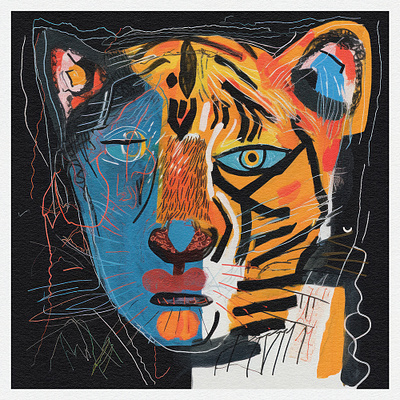 Wild Fusion: Tiger Man Unleashed abstarct art abstract tiger series art bold abstraction dynamic brushstrokes tiger man art vivid color palette