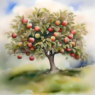 Apple Tree Day A - January 6 - Watercolor & Pen apple graphic design