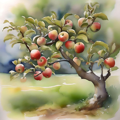 Apple Tree Day B - January 6 - Watercolor & Pen apple