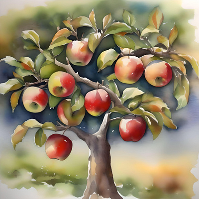 Apple Tree Day D - January 6 - Watercolor & Pen apple