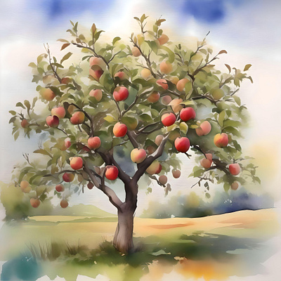 Apple Tree Day E - January 6 - Watercolor & Pen apple