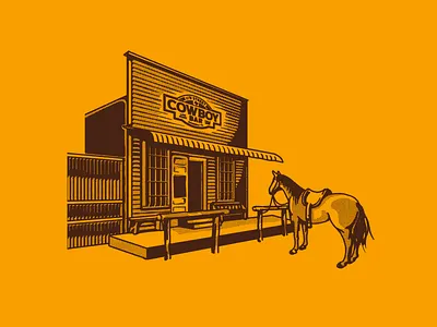 11th Street Cowboy Bar Illustration 11th street bandera bar building cowboy design fort worth horse illustration illustrator merch mono ranch single color texas venue