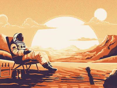 Space Dunes adventure astronaut dune halftone illustration planet space