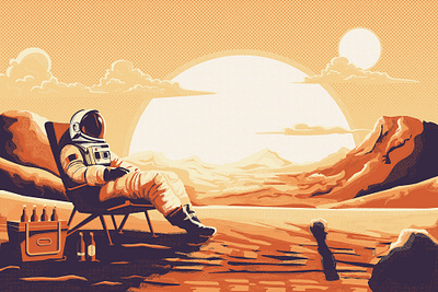 Space Dunes adventure astronaut dune halftone illustration planet space
