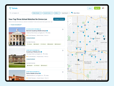 ScholaMatch - Find the ideal school for your child cards education results schools search