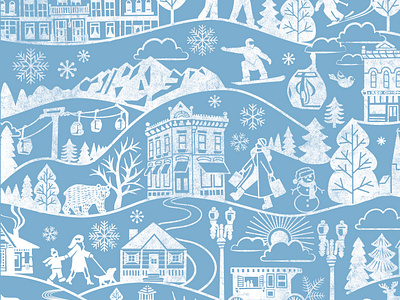 My Mountain Town Pattern (Aspen) aspen bear chairlift colorado evergreen gondola graphic design hotel illustration jerome mountain pattern ski small town snow snowboard sports winter