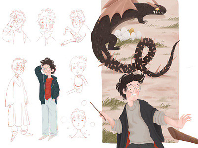 Harry Potter - character design art book book illustrations character design characters children illustration cute design dragon harry potter hogwarts illustration sketch