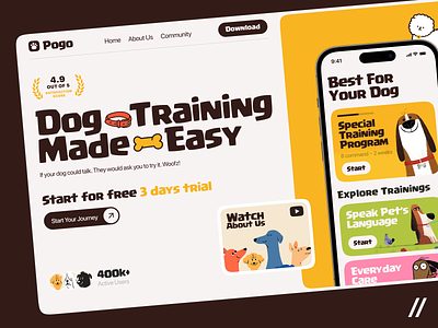 Dog Training Web Platform animation chat coaches design dog education homepage landing learning motion study teaching train training ui ux web web interaction website