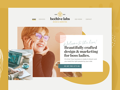 Beehive Labs Brand & Website Design abstract beehive bees hero homepage web design website yellow