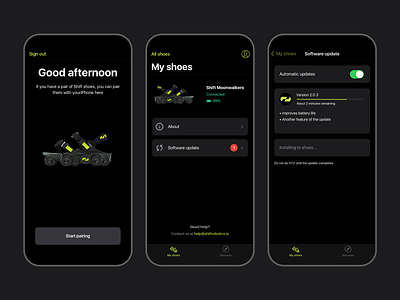 Shift IOS app app design bluetooth clean configure ios ios app design iphone pair pairing app settings shoes