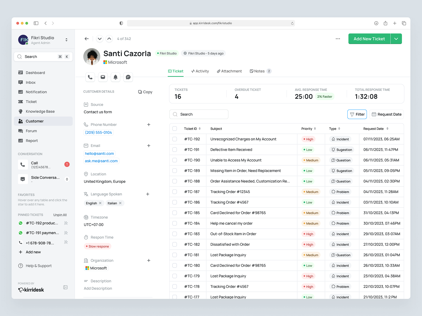 KirriDesk - Customer Details - SaaS Customer Service Management by Bagus Fikri for Fikri Studio on Dribbble