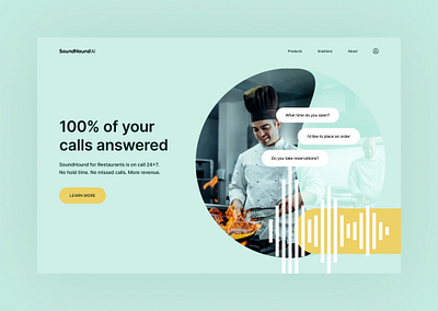 SoundHound AI ai branding chat clean cook cooking figma home page landing page modern phone restourant sounds startup ui ux visual design voice