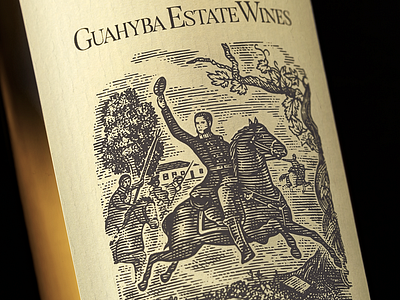 Guahyba Estates Wines Label illustrated by Steven Noble artwork design engraving etching hand drawn history illustration ink label landscape line line art linocut scratchboard steven noble woodcut