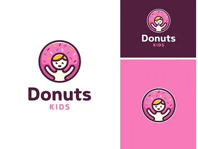 Donuts Kids Logo Design bakery branding cake child children creative design donut donuts doughnut food graphic design idea illustration kid kids logo logo design sweet