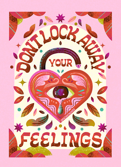 Don't Lock Away Your Feelings conceptual art digital illustration editorial hand lettering illustration lettering art lettering artist love mental health pink red type