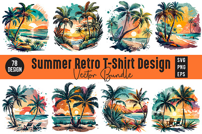 Summer Retro T-shirt Design Vector Bundle 3d animation app branding design graphic design illustration logo ui vector