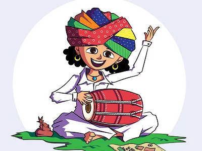 Rajasthani Boy 2d illustration art artist boy culture desert design digital art folk folk music illustration illustrator india instrument logo rajasthan singing tradition vector