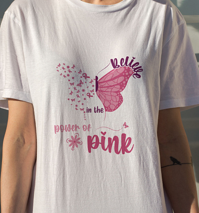 Women niches inspiring T-Shirt design adobe illustator breast cancer butterfly design empower pink power tshirt women