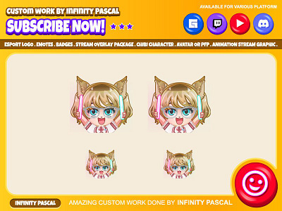 Cute Chibi Girl Twitch Discord Emote Pack set 2 Gaming Streamer