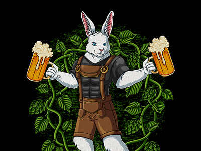 Rabbit beer character ( for client ) animal artwork beer character event festival geremany hop fruit illustration october octoberfest print rabbit retro shirt t shirt t shirt design tshirt vintage