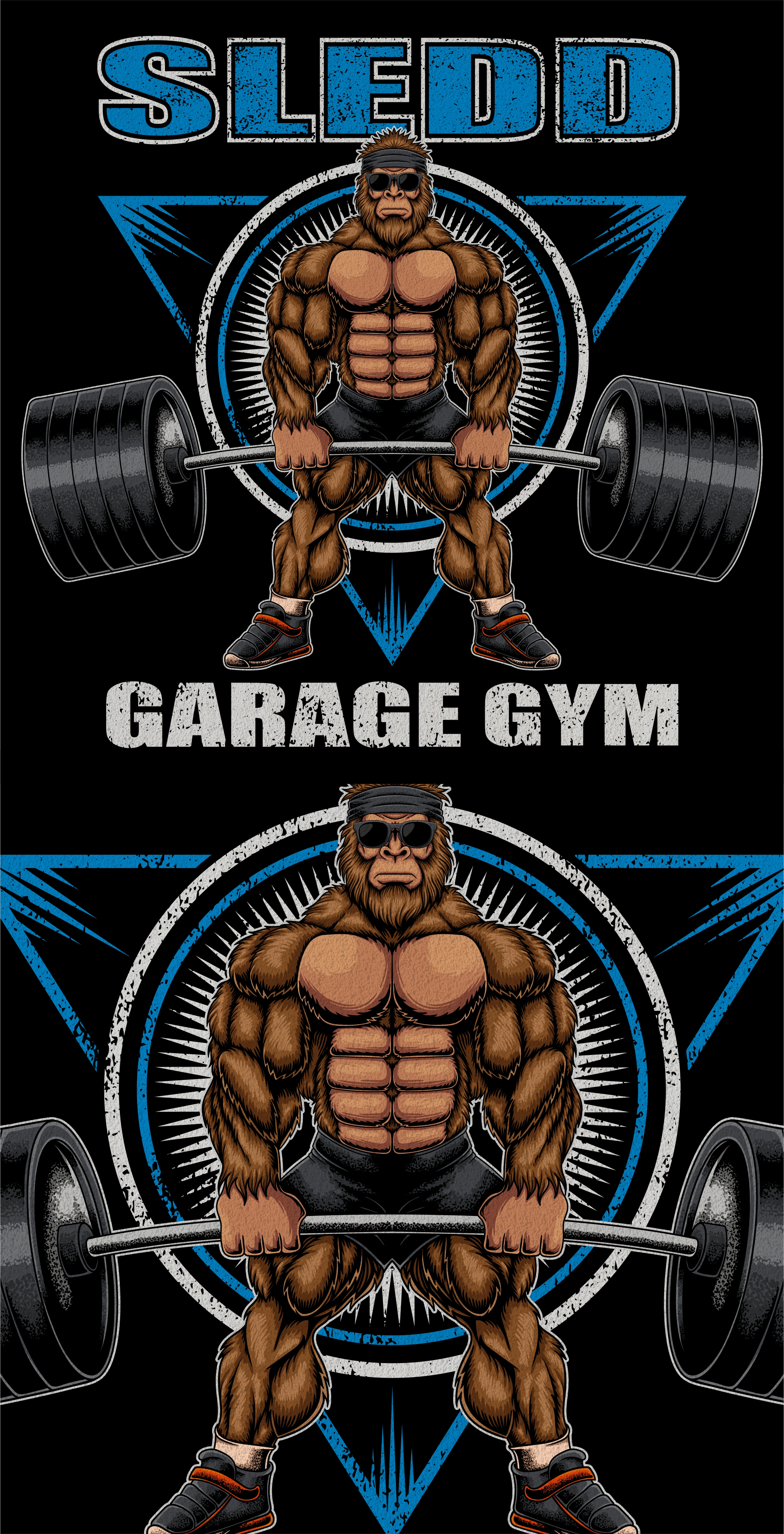 Bigfoot gym T-shirt design ( For client ) art artwork bigfoot body building brand character gym illustration logo power retro sasquatch sport sports strong t shirt t shirt design vintage workout