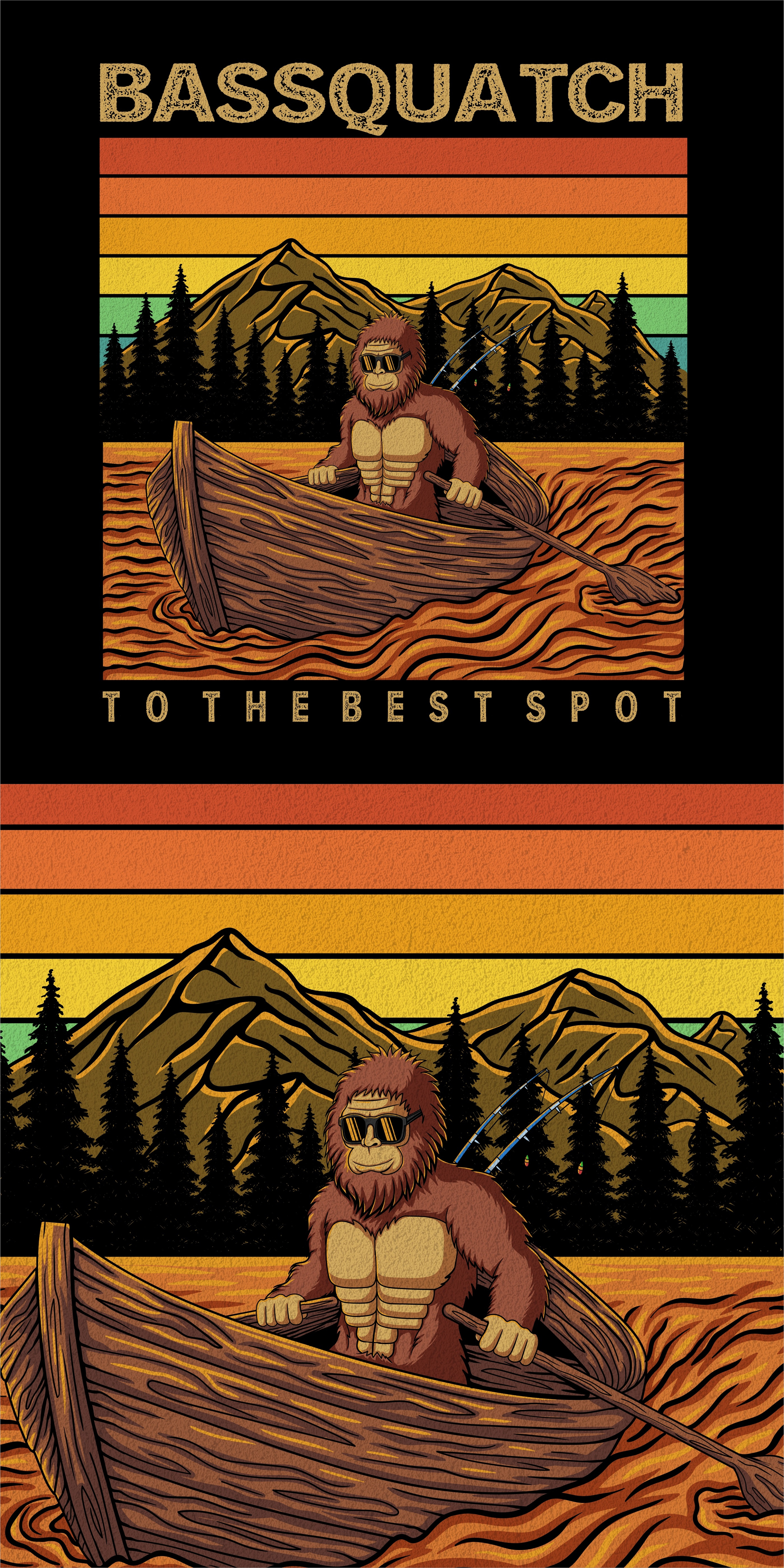 Bassquatch - Bigfoot fishing ( For sale ) 80s 90s apparel bigfoot boat brand clothing cool fishing illustration lake retro river sasquatch shirt t shirt t shirt design tshirt vintage