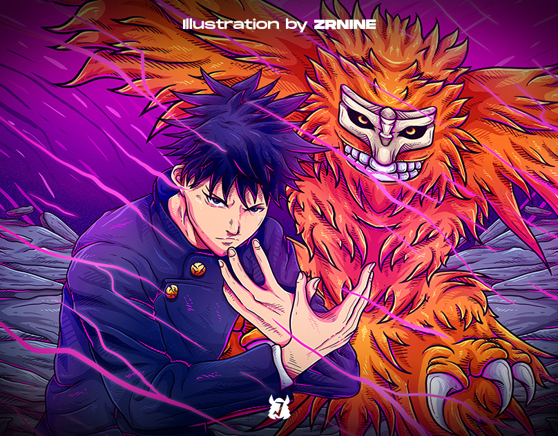 Megumi Fushiguro "NUE" Illustration I Jujutsu Kaisen 2d illustration anime apparel graphic art artwork branding cartoon character design concept art deskmat digital illustration drawing fanart indonesia key visual manga merchandise mouse pad poster tshirt design