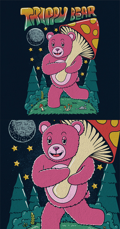 Bear trippy psychedelic T-shirt design ( for sale ) 420 animal bear classic cute design high illustration mushroom nature pink psychedelic retro shirt t shirt teddy trippy tshirt vintage