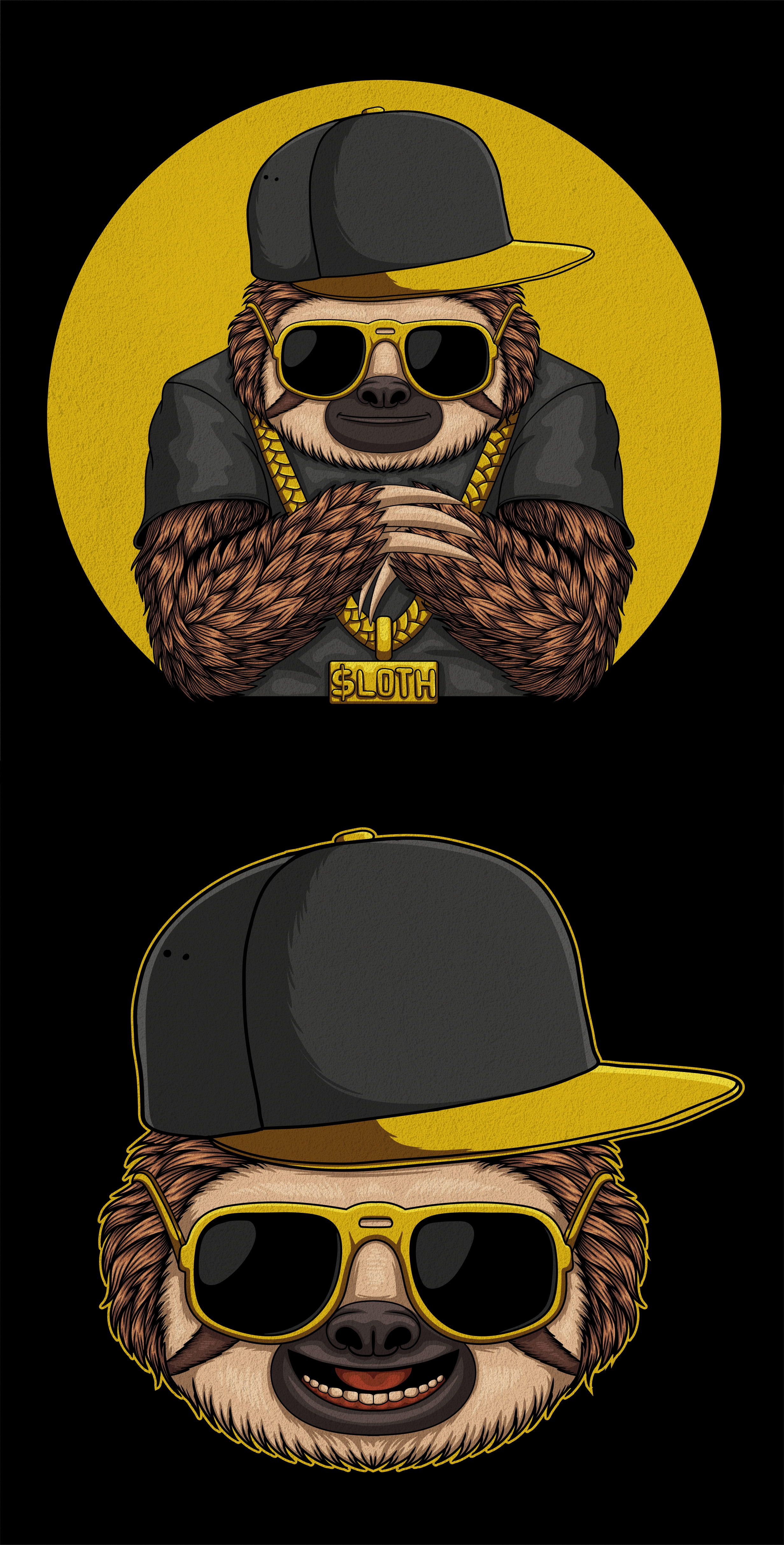 Sloth cool t-shirt design ( for sale ) animal art artwork character city cool design fashion gold hiphop illustration lazzy rap retro sloth style t shirt tshirt urban