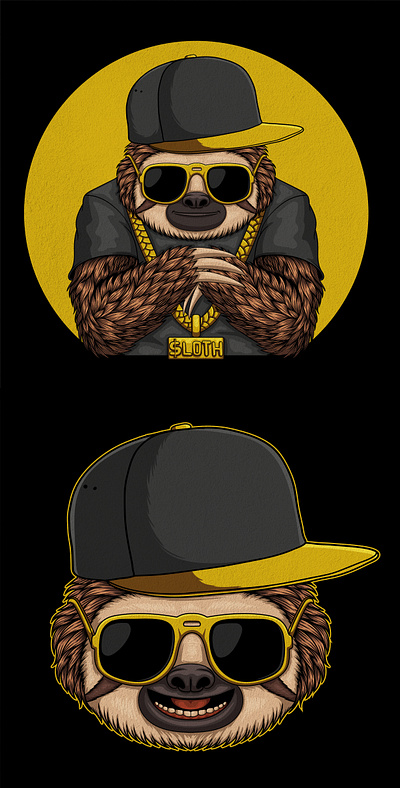 Sloth cool t-shirt design ( for sale ) animal art artwork character city cool design fashion gold hiphop illustration lazzy rap retro sloth style t shirt tshirt urban