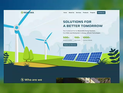 Renewa Energy solutions branding design energy graphic design hero banner hero section illustration landing page logo solar energy typography ui ux web webdesign website