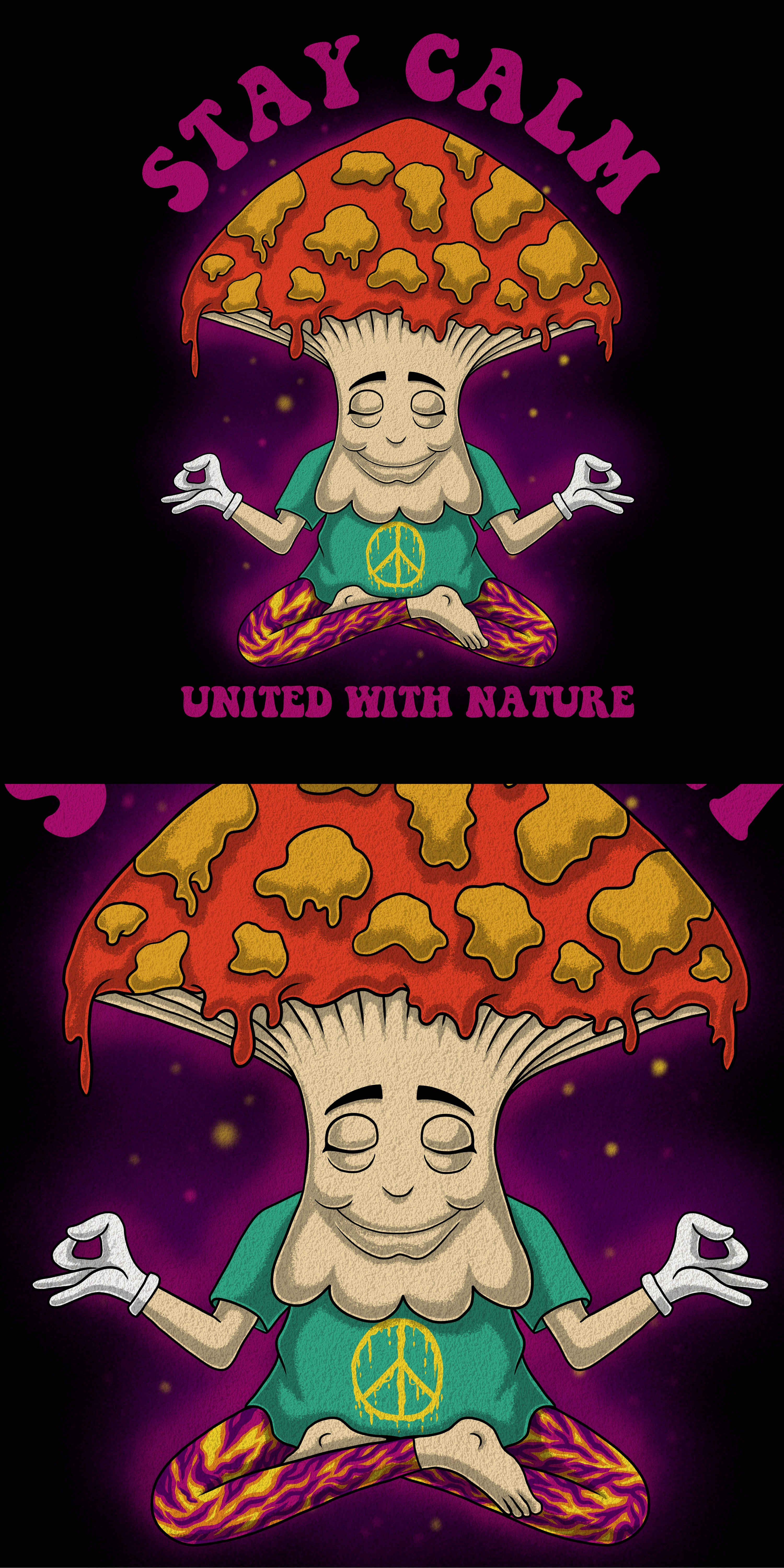 Mushroom character yoga psychedelic ( for sale ) art artwork character colorful cool design drugs high illustration logo mushroom psychedelic retro shirt t shirt tshirt vintage wee yoga