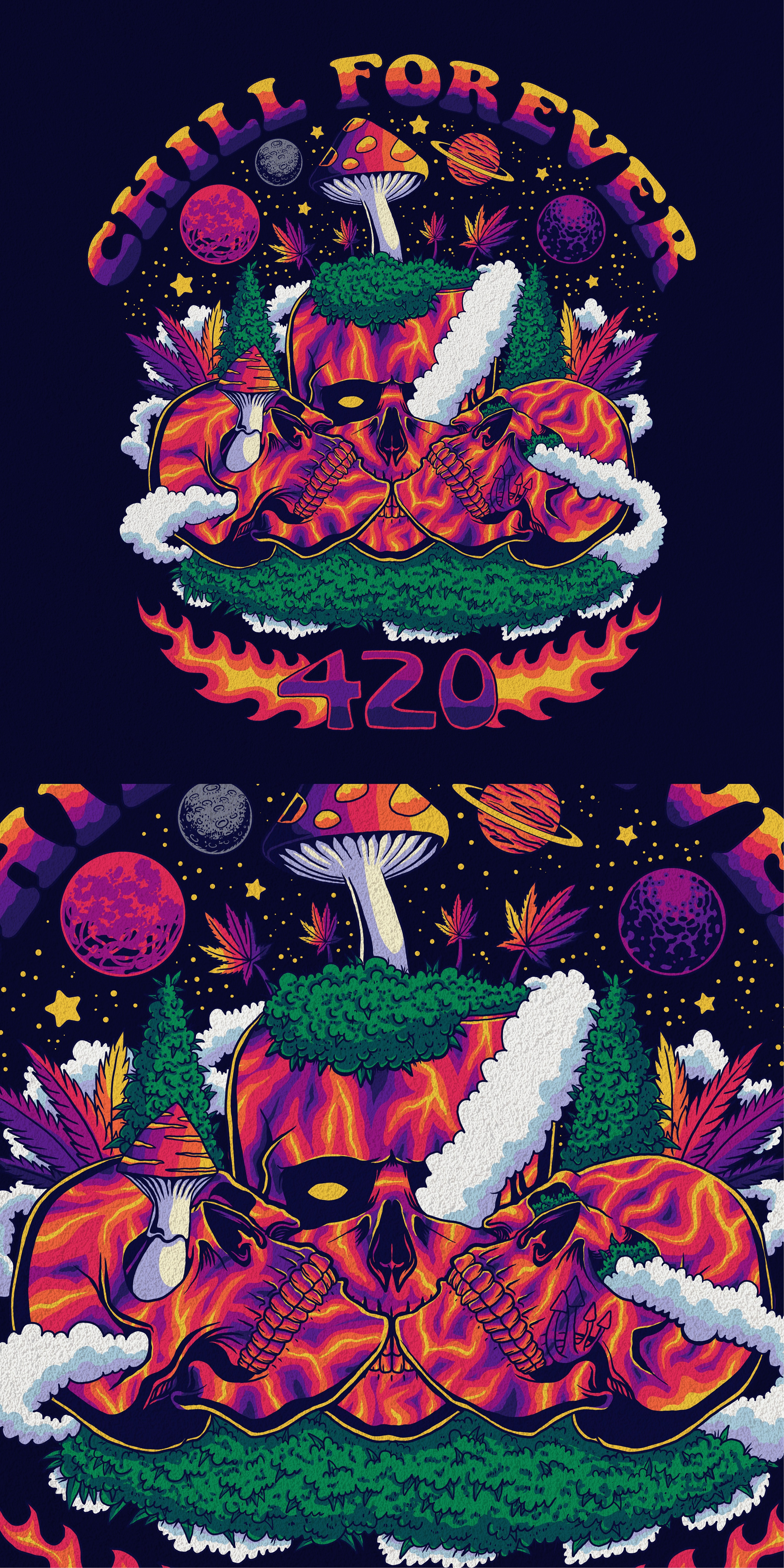 Skull chill psychedelic t-shirt design ( for sale ) 420 apparel art artwork chill clothing color colorful drugs friend high illustration psychedelic retro shirt skull t shirt tshirt weed
