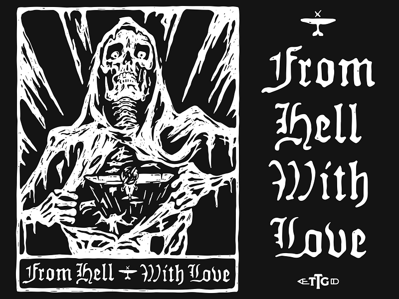From Hell With Love, Happy Halloween 2023 2023 dark design halloween hand lettering illustration lettering pepperplane plane skeleton skull texture thattypeguy typography