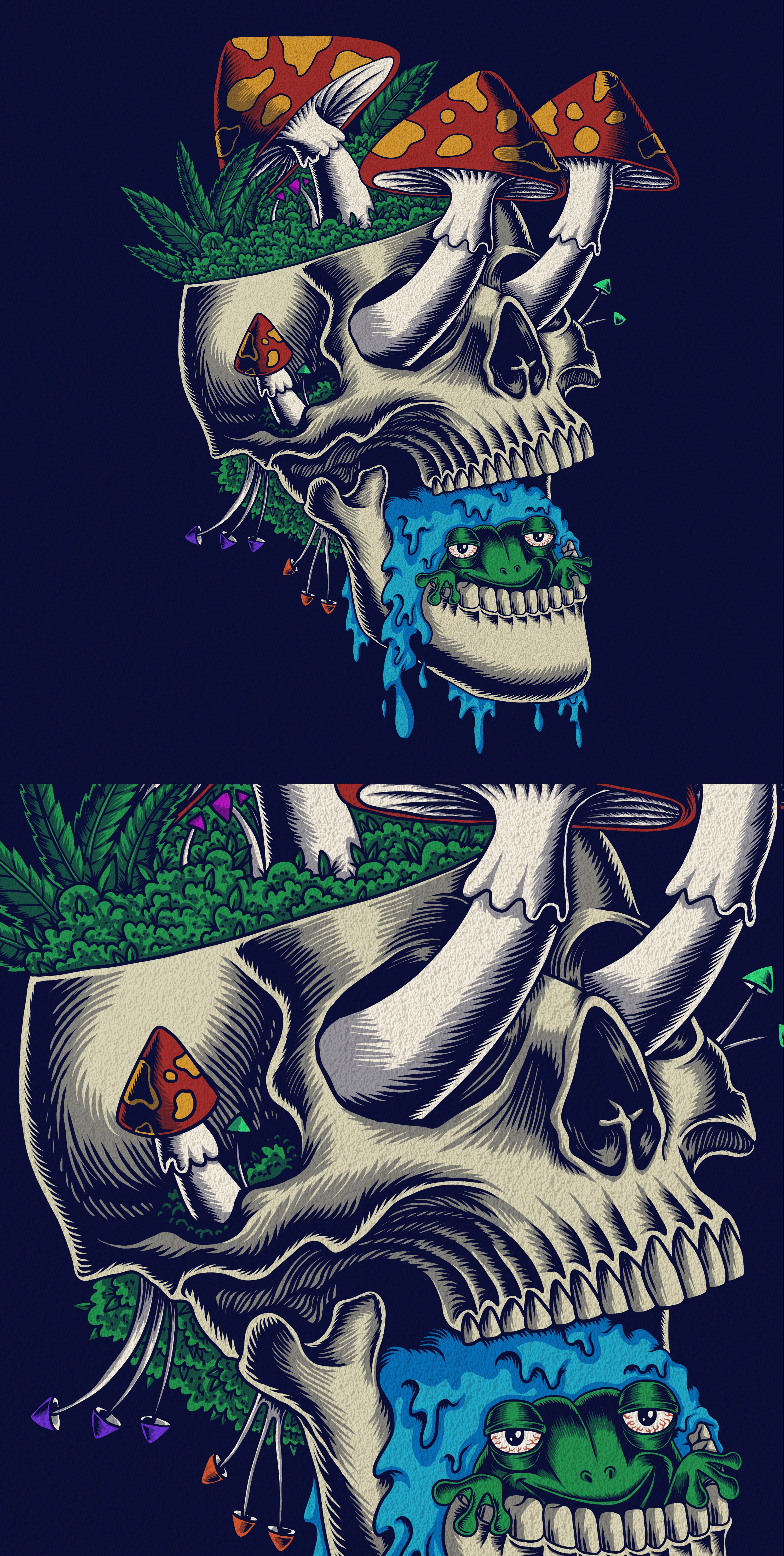 Skull mushroom t-shirt design ( for sale ) apparel art artwork cloth clothing cool frog high illustration mushroom nature plants psychedelic retro shirt skull t shirt tshirt vintage