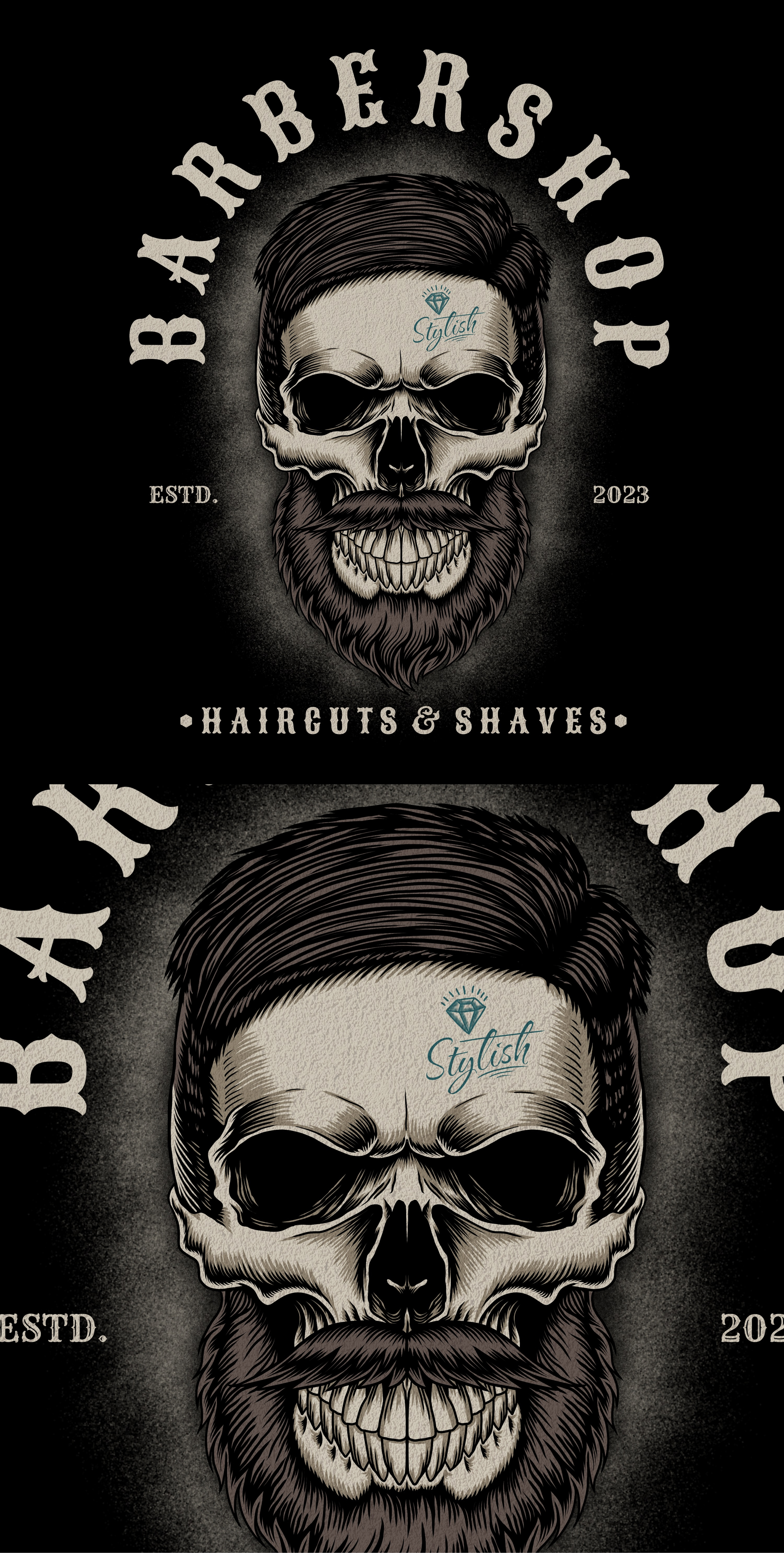 Skull barbershop ( for sale ) art artwork barber barbershop brand cool emblem fashion hair haircut hipster illustration logo man men retro skull style t shirt vintage