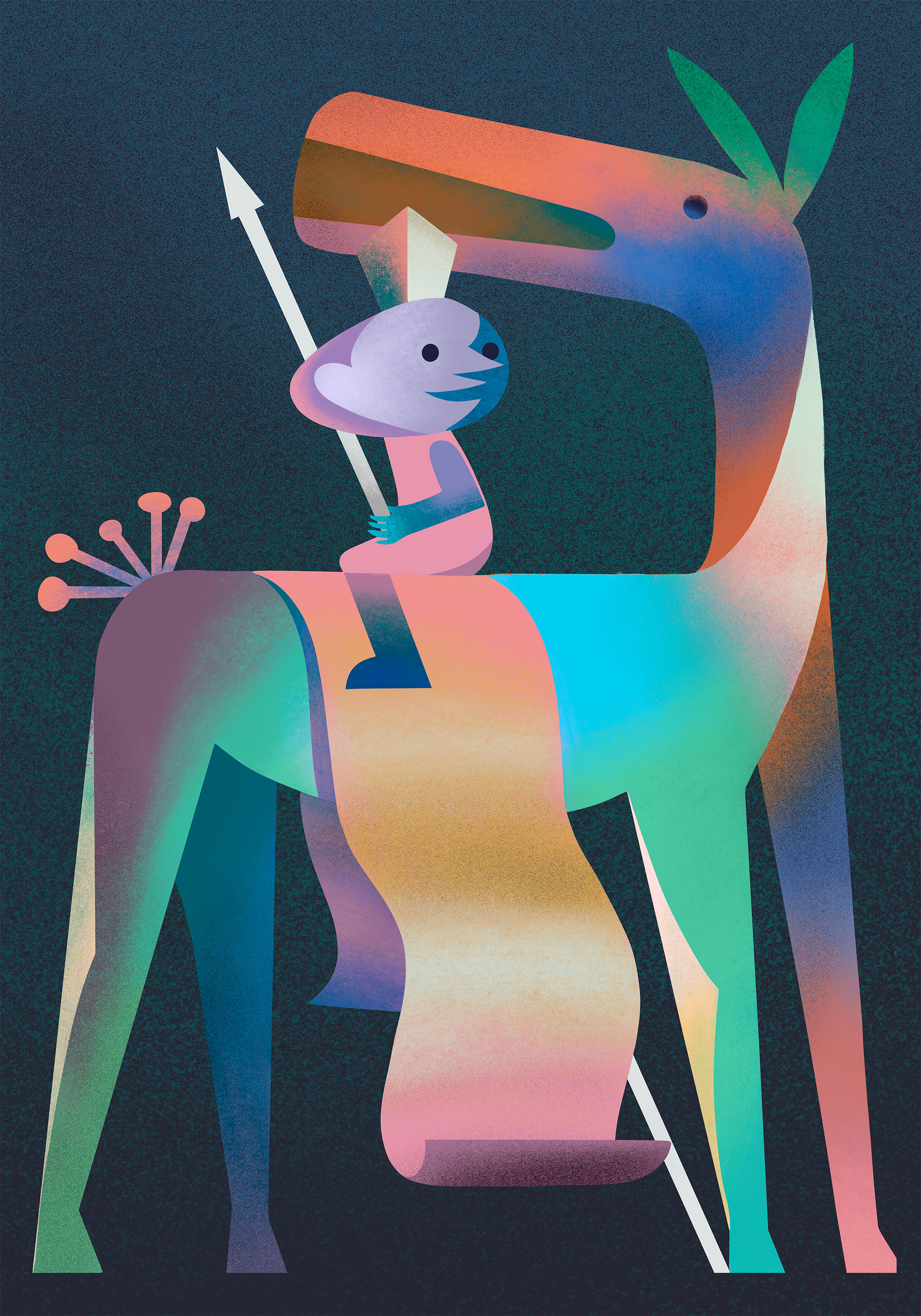 Rider artprint colorful horse illustration rainbow rider soldier stire