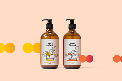 Pet's Shield Packaging Design bottle branding cheerful friendly fun illustration label design packaging pet pet illustration shampoo vector art wash