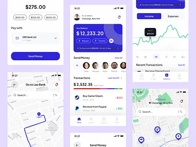 LaoBank - Banking Mobile Premium UI KIts Apps apps banking design earn exploration mobile money send transfer ui ui8 uikits wallet