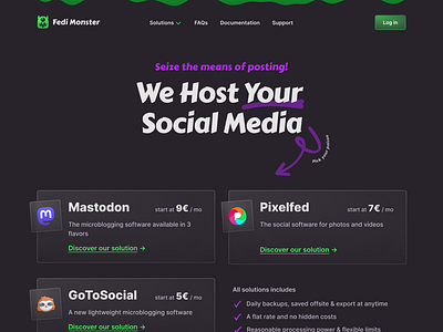 Into the Fedi.Monster revamp branding fediverse ghost green hosting mastdon monster pixelfed social social media